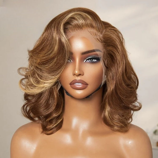 SUPER Pre-Plucked Custom Hairline 13X6 Swiss Lace Honey Blonde Highlight Bob Wig