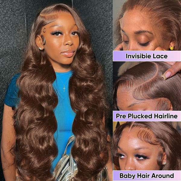 13X4/13X6 Lace Front Pre-plucked Hairline Chocolate Brown 250% Density Wig - Body Wave