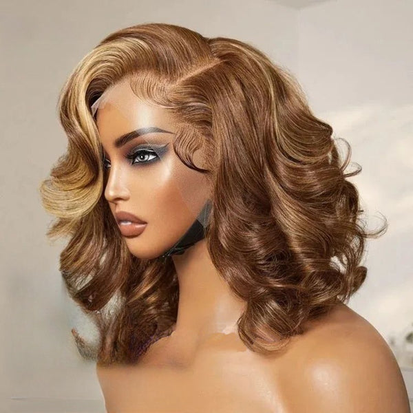 SUPER Pre-Plucked Custom Hairline 13X6 Swiss Lace Honey Blonde Highlight Bob Wig