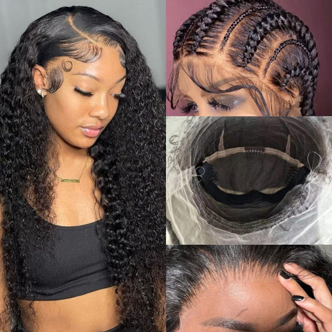 Upgraded Full Lace Wig (All Lace No Mesh) Super Pre-plucked Swiss Lace Human Hair Wig with Invisible Strap Curly