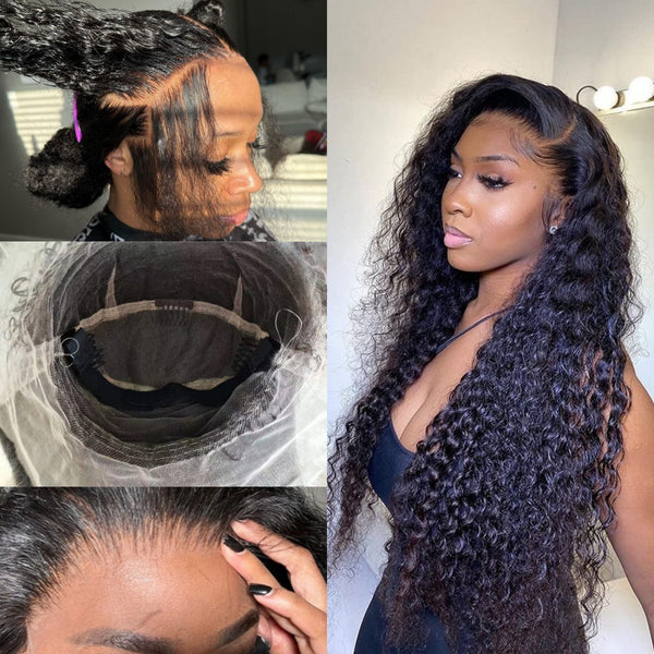 Upgraded Full Lace Wig (All Lace No Mesh) Super Pre-plucked Swiss/Transparent Lace Human Hair Wig with Invisible Strap Deep Wave