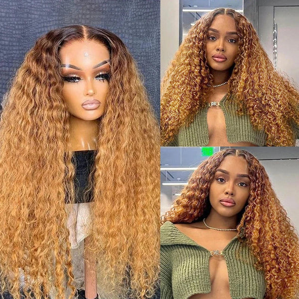 13X4/13X6 Lace Front Pre-plucked Hairline Ombre Honey Blonde 250% Density Wig - Water Wave