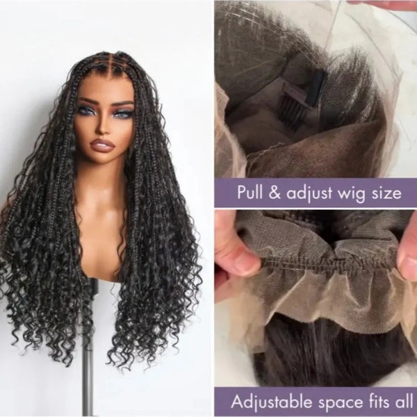 Full Lace Knotless FITTED CAP Boho Curls Braided Long Wig With Invisible Strap