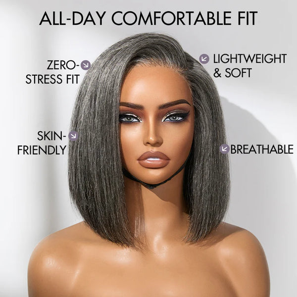 【Lux Customization】Grey Bob Salt and Pepper 13x6 Swiss Lace Front wig