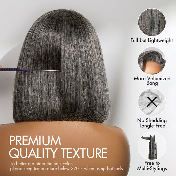 【Lux Customization】Grey Bob Salt and Pepper 13x6 Swiss Lace Front wig