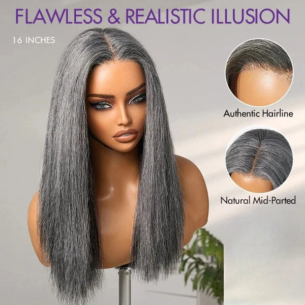 【Lux Customization】Grey Wig Salt and Pepper 13X6 Swiss Lace Front Straight wig