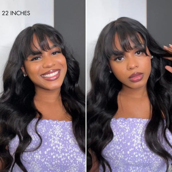 "Mini Knotless" 13x6 HD Lace Super Pre-Plucked Custom Hairline High Density Natural Wave With Bangs Wig