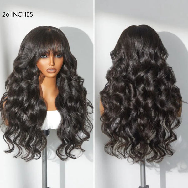 "Mini Knotless" 13x6 HD Lace Super Pre-Plucked Custom Hairline High Density Natural Wave With Bangs Wig