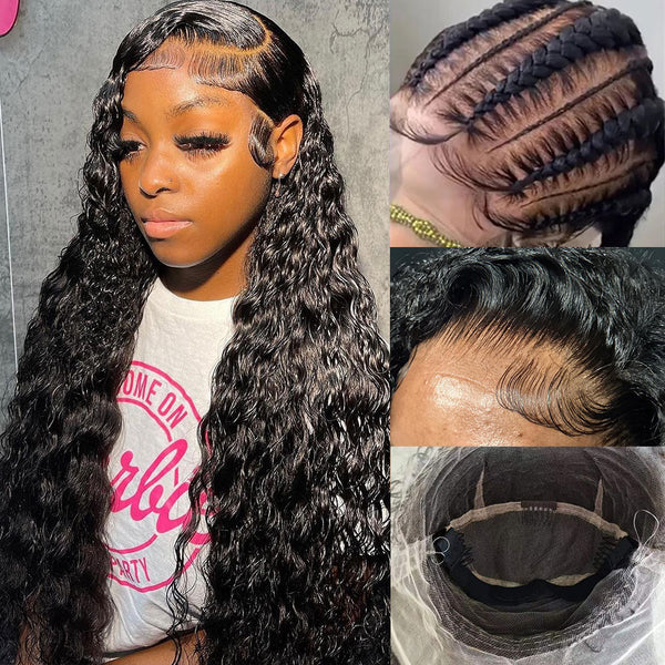 Upgraded Full Lace Wig (All Lace No Mesh) Super Pre-plucked Swiss/Transparent Lace Human Hair Wig with Invisible Strap Water Wave