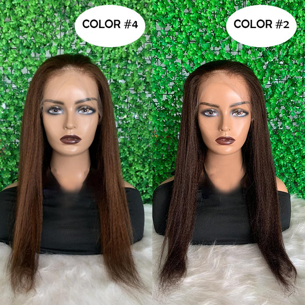 *New* Full Lace Swiss Lace Super Pre-Plucked Hairline Human Hair Brown Yaki Straight Wig With Invisible Strap