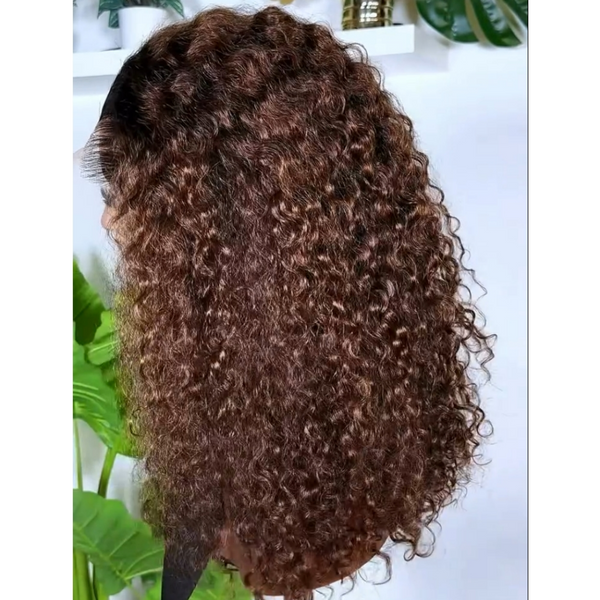 Pre-curled Pre-Lux PRESHAPED Natural Hairline 13x6 Lace Ombre Brown Curly Wig