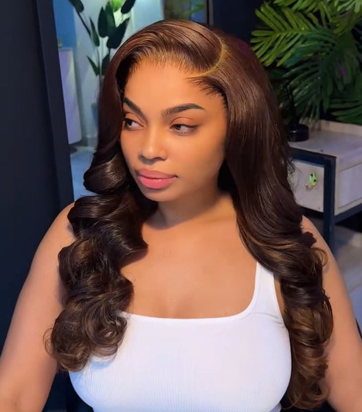 Pre-Lux PRESHAPED Natural Hairline 13x6 Lace Brown Color Body Wave Wig