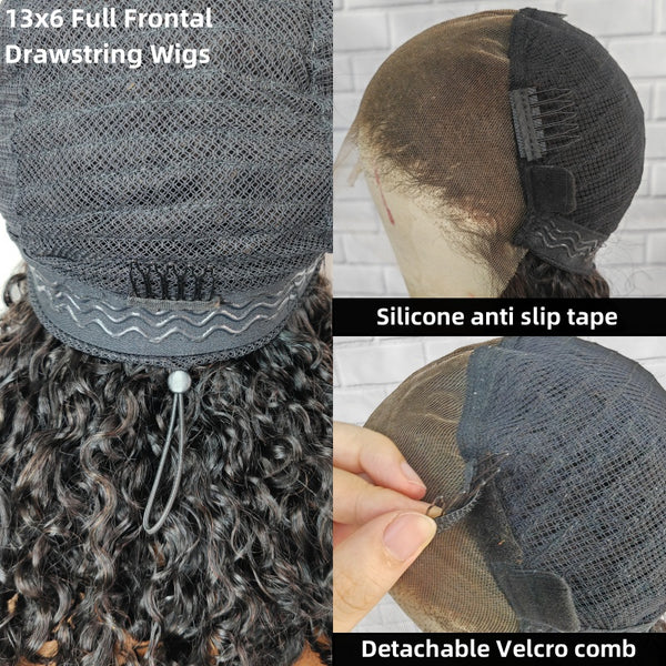 13x6 Full Frontal Drawstring Swiss Lace Closure Wig - Burmese Curly