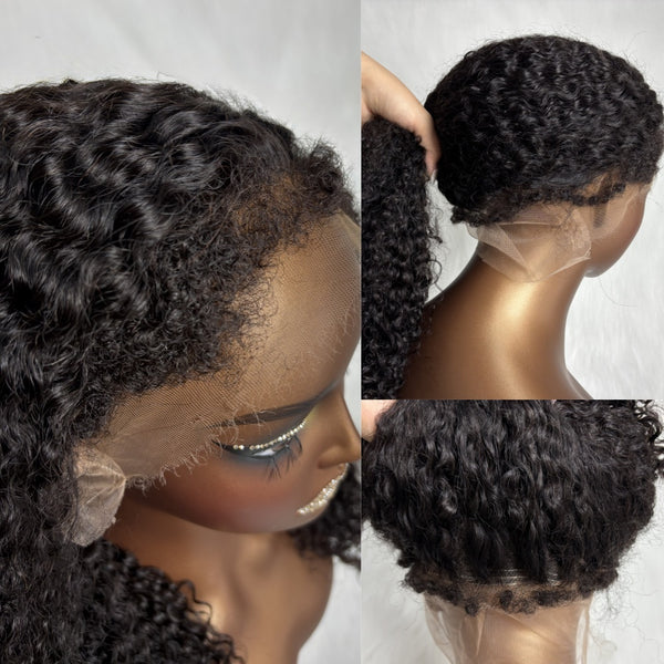 Lagos Hairline 360 Lace “Mini-Knotless” Swiss Lace Fluffy Edge With Invisible Adjustable Strap - Burmese Kinky Curly