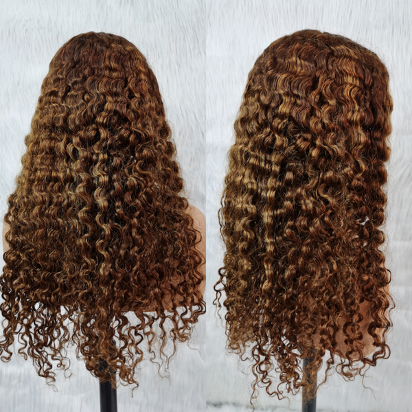 Glueless Air Cap "Mini Knotless" 5X5/13X6 HD Lace Front Wig Brown Highlight Burmese Curls