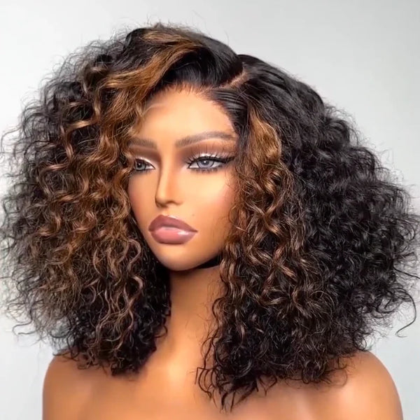 "Mini Knotless"13x6 Fitted Cap Glueless HD Lace Super Pre-Plucked Custom Hairline Highlight Water Wave Bob Wig