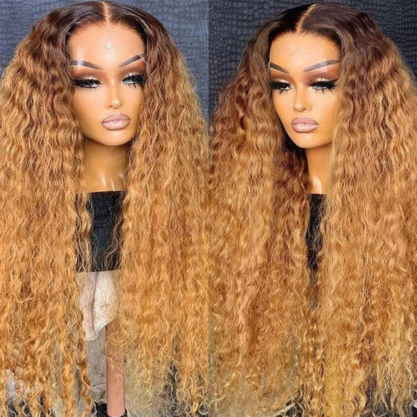13X4/13X6 Lace Front Pre-plucked Hairline Ombre Honey Blonde 250% Density Wig - Water Wave