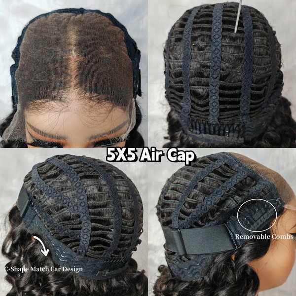 Glueless Air Cap "Mini Knotless" 5X5/13X6 HD Lace Front Wig Brown Highlight Burmese Curls