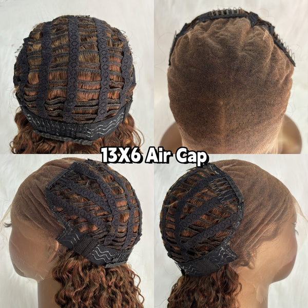Glueless Air Cap "Mini Knotless" 5X5/13X6 HD Lace Front Wig Brown Highlight Burmese Curls