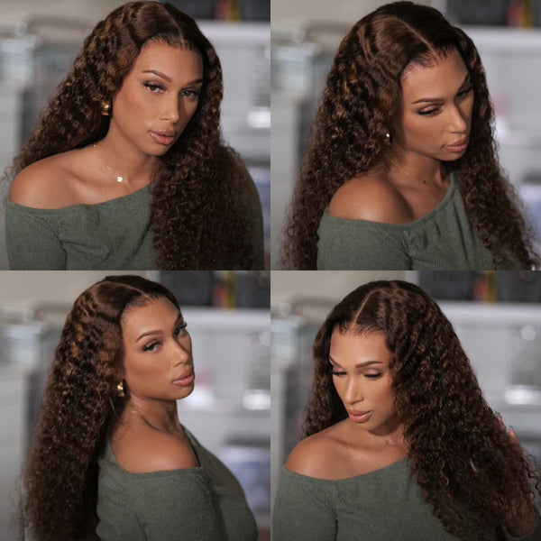 Glueless Air Cap "Mini Knotless" 5X5/13X6 HD Lace Front Wig Brown Highlight Burmese Curls