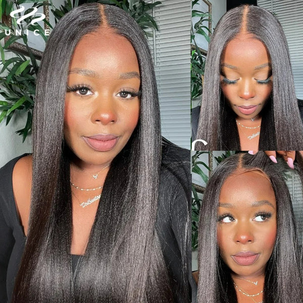 *New* Full Lace Swiss Lace Super Pre-Plucked Hairline Human Hair Brown Yaki Straight Wig With Invisible Strap