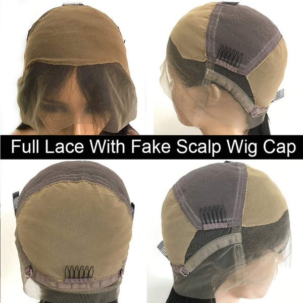 Water Wave Full Lace Fake Scalp Wigs
