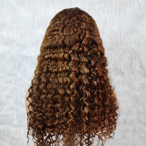 Glueless Air Cap "Mini Knotless" 5X5/13X6 HD Lace Front Wig Brown Highlight Burmese Curls
