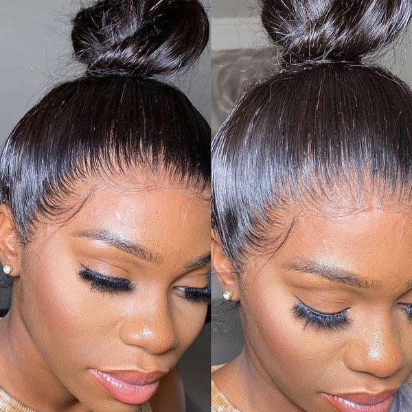 Upgraded Full Lace Wig (All Lace No Mesh) Super Pre-plucked Swiss/Transparent Lace Human Hair Wig with Invisible Strap Straight