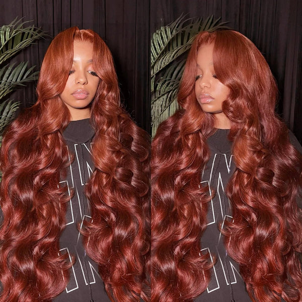 13x4/13x6 Transparent Lace Pre-plucked Reddish Brown #33 Body Wave Human Hair Wig