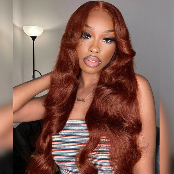 13x4/13x6 Transparent Lace Pre-plucked Reddish Brown #33 Body Wave Human Hair Wig