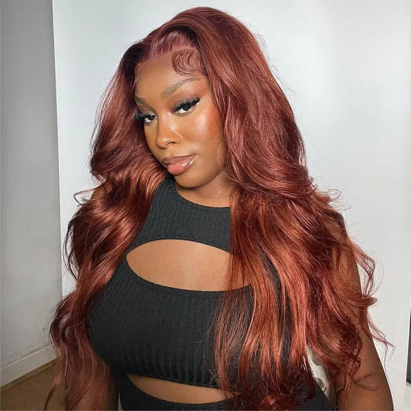 13x4/13x6 Transparent Lace Pre-plucked Reddish Brown #33 Body Wave Human Hair Wig
