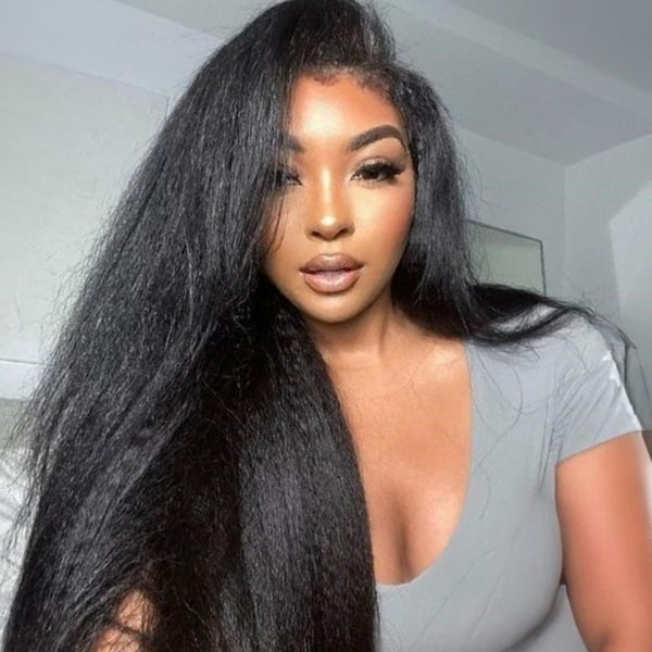"Mini Knotless"13x6 Fitted Cap Glueless HD Lace Super Pre-Plucked Custom Hairline Kinky Straight Wig