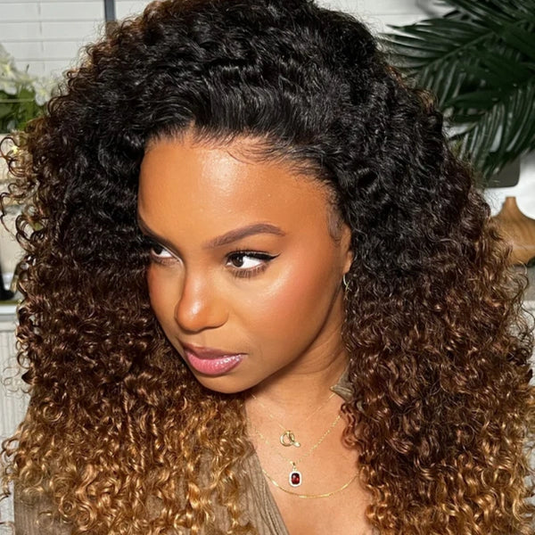 Ombre Brown "Mini Knotless" 13x6 HD Lace Super Pre-plucked Hairline 250% Density Wig - Kinky Curly