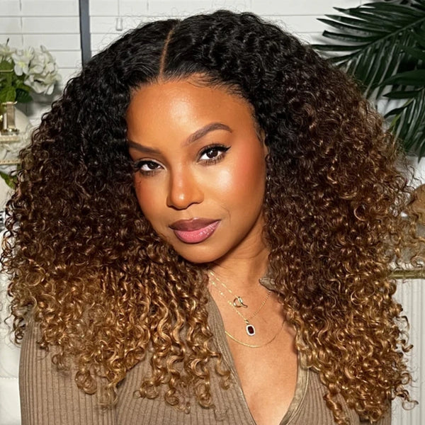 Ombre Brown "Mini Knotless" 13x6 HD Lace Super Pre-plucked Hairline 250% Density Wig - Kinky Curly