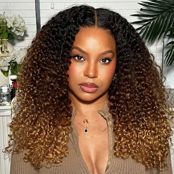 Ombre Brown "Mini Knotless" 13x6 HD Lace Super Pre-plucked Hairline 250% Density Wig - Kinky Curly