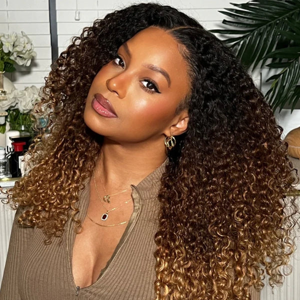 Ombre Brown "Mini Knotless" 13x6 HD Lace Super Pre-plucked Hairline 250% Density Wig - Kinky Curly