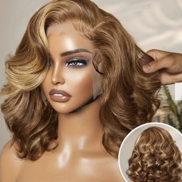 SUPER Pre-Plucked Custom Hairline 13X6 Swiss Lace Honey Blonde Highlight Bob Wig