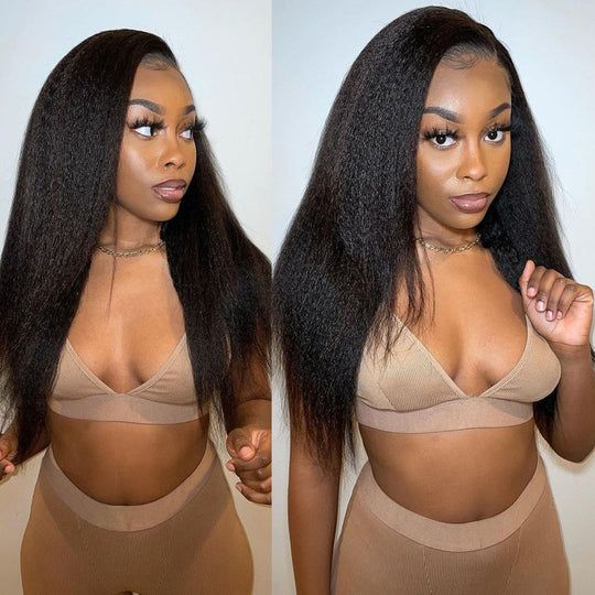 "Mini Knotless"13x6 Fitted Cap Glueless HD Lace Super Pre-Plucked Custom Hairline Kinky Straight Wig