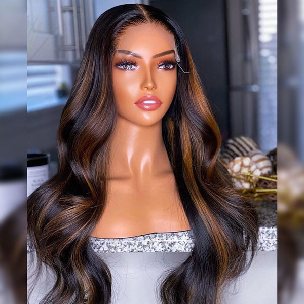 SUPER Pre-Plucked Hairline Swiss Lace Chunky Honey Brown Highlights Lace Wig