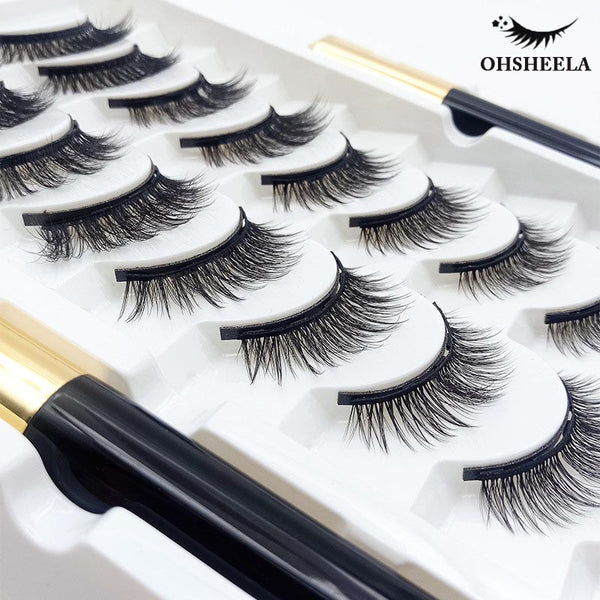 OHSHEELA 10 Pairs Magnetic Eyelashes and Eyeliner Set Glue-free Eyelash