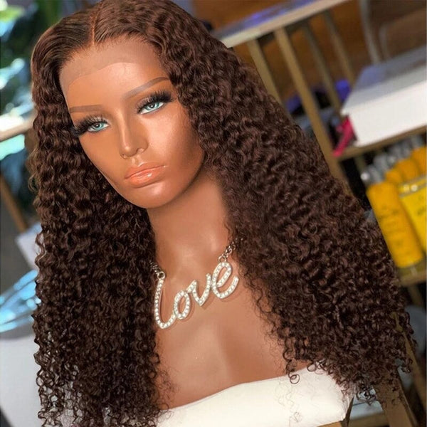 SUPER Pre-Plucked  Chocolate Brown Curly Lace Wig