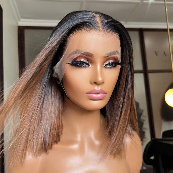 SUPER Pre-Plucked Custom Hairline Lace Ombre Brown Bob Wig