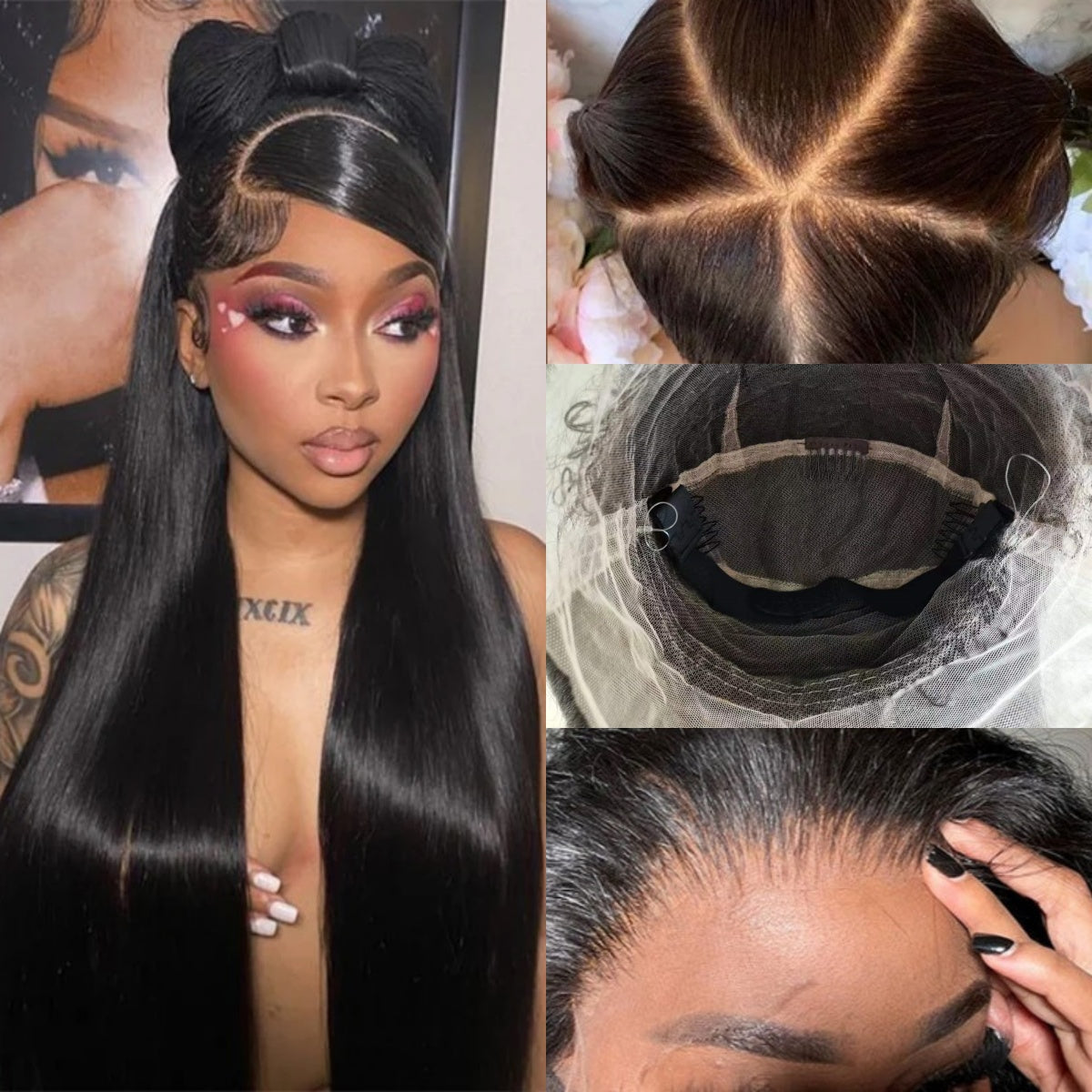 Upgraded Full Lace Wig (All Lace No Mesh) Super Pre-plucked Swiss Lace Human Hair Wig with Invisible Strap Straight