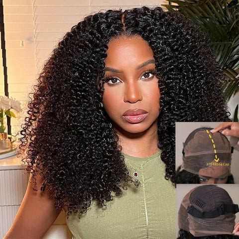 370 Fitted Cap Swiss Lace Kinky Curly With Invisible Adjustable Strap