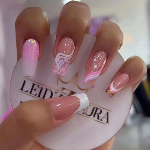 Sweet Pink Colorful Medium Length Nail