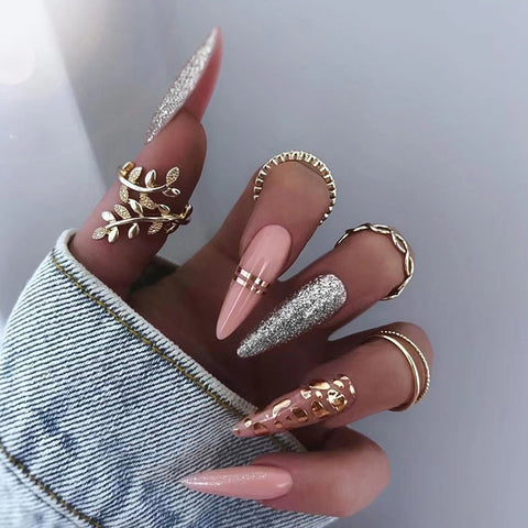 Long Tip Burst Glitter Leopard Nail