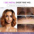 4x4/13x4 Transparent Lace Pre-plucked Short Pixie Cut Ombre Brown Human Hair Wig