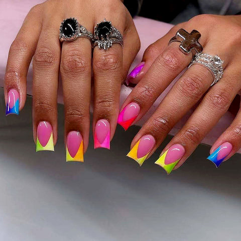 Medium Square Colorful Gradient Nail