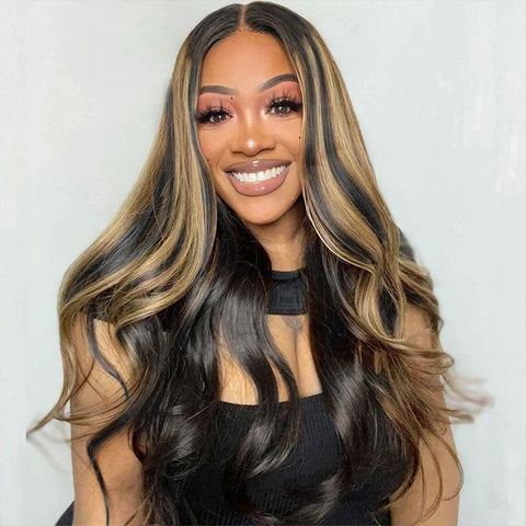 13x4/13x6 Strip Highlight Body Wave HD Swiss Lace Human Hair Lace Front Wig