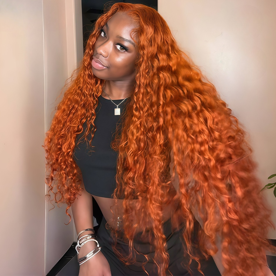 13x4/13x6 Transparent Lace Pre-plucked Ginger Orange Curly Human Hair Wig